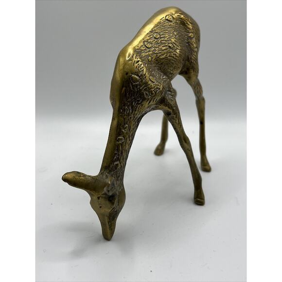 Ornate Brass 7” Deer Buck 5” Doe Set Of 2 Figurines Patina - Picture 10 of 16